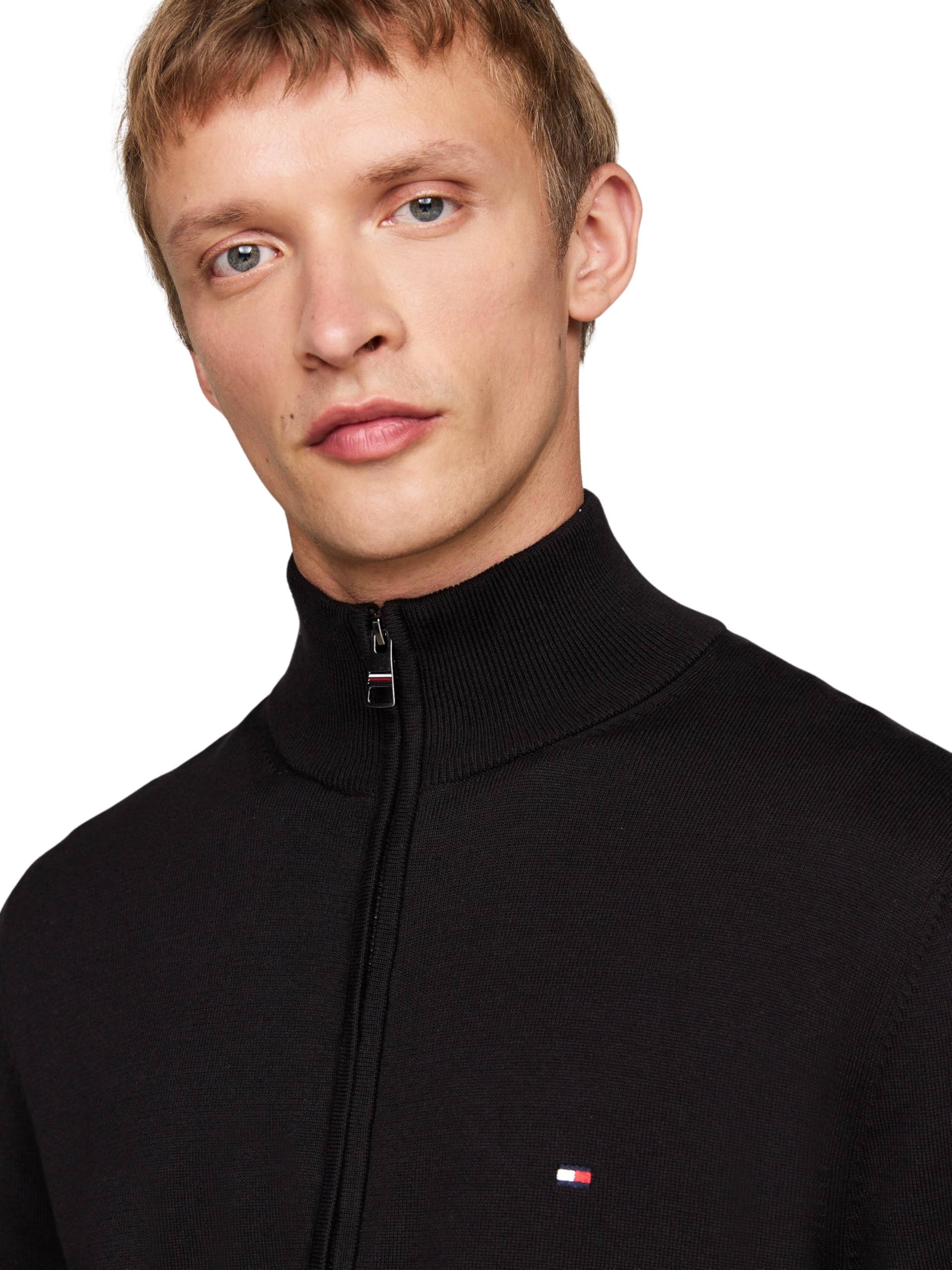 Tommy Hilfiger Herren Pullover mit Reißverschluss Essential Cotton Zip Thru Stehkragen, Schwarz (Black), L 2