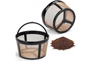 RivGld 2Pcs Gold Reusable Coffee Filter 4-5 Cup Fits Ninja, Cuisinart, Black & Decker, Mr. Coffee, Hamilton Beach – Durable &