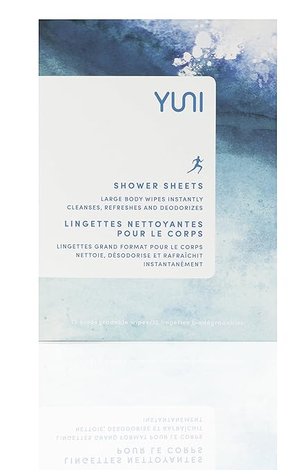 YUNI Beauty - Shower Sheets, Large Cleansing Body Wipes, Individually Wrapped for Workout and Travel, 12 Count