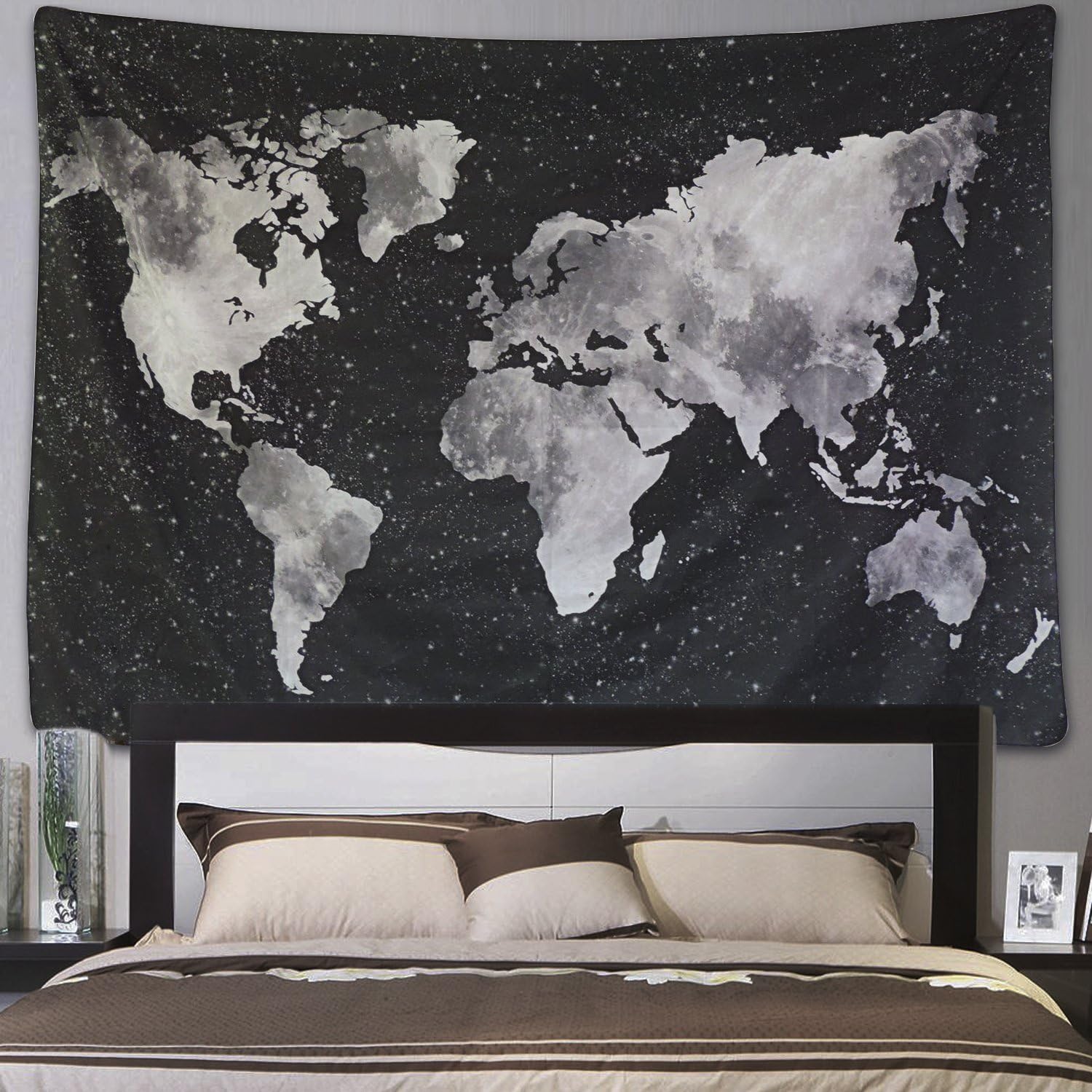 ARFBEAR Starry World Map Tapestry, Wall hangings Black and whitewatercolor Printed Amazing tablecloths Wall for Bedroom 59.1x79inchs