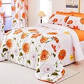 EVENHUG Queen Comforter Set 7 Pieces Reversible Queen Size Comforters for All Season Orange Sunflower Floral Bedding Sets Bed in a Bag with Flat Sheet and Fitted Sheet,Pillowcases & Shams (88"x88")