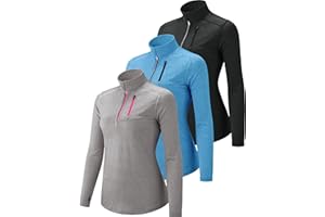 Liberty Imports 3 Pack: Women's Quick Dry Long Sleeve Quarter Zip Pullover Workout Shirts with Thumb Holes and Pocket