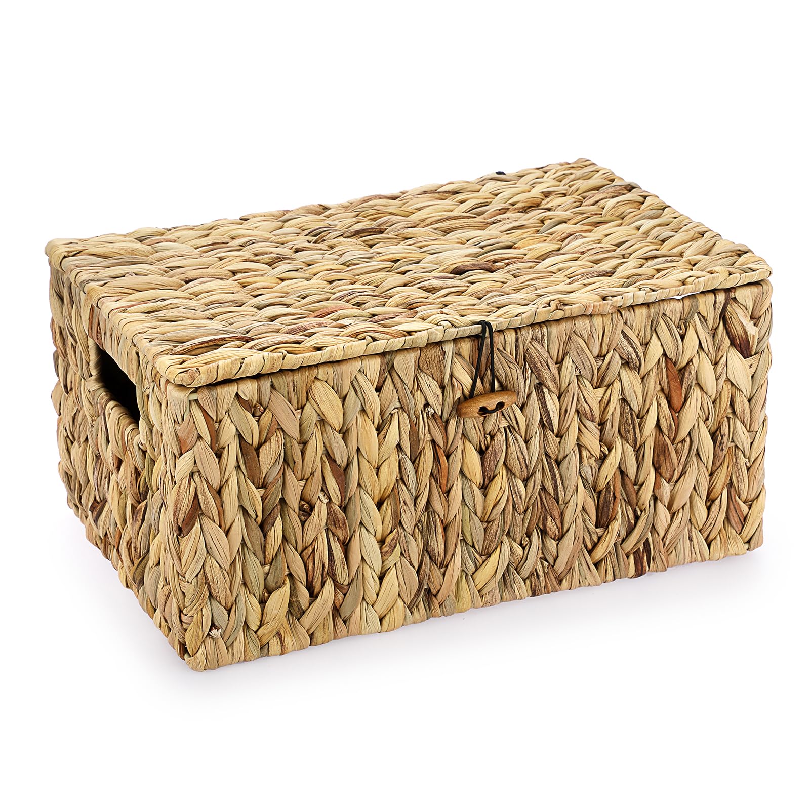 OGANAZI Natural Water Hyacinth Wicker Boxes, Woven Wicker Storage Baskets with Lids, Shelf Baskets Storage for Bathroom Bedroom Kitchen Office, 36 * 24 * 18cm (Large)