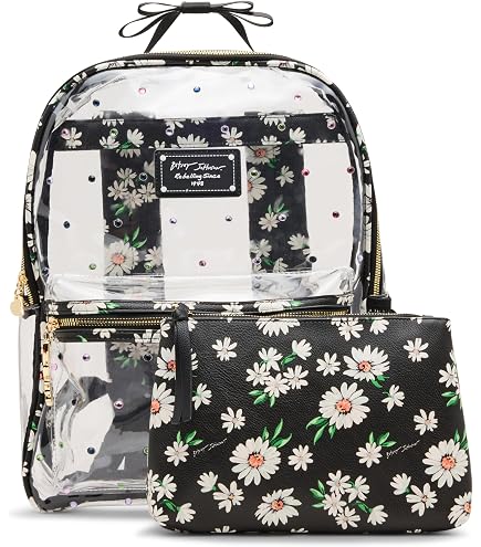 Betsey Johnson Boarder Print Clear Backpack with Pouch