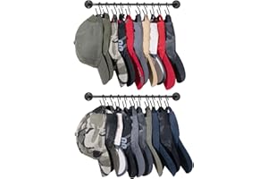 Mkono Hat Rack for Wall Baseball Cap Organizer Hanger with 20 Hooks Modern Metal Hat Holder Wall-Mounted Caps Display for Closet Door Bedroom Entryroom Laundry, Set of 2 Black