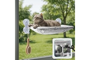 POMESEA Cordless Cat Window Perch for Large Cats, Glow in The Dark Fabric Cat Hammock for Window with 4 Strong Suction Cups, Easy to Assemble, Foldable Window Seat for Cats Inside, Gray L
