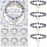 Huquary Friendship Bracelets Gifts for Friends Bulk Friendship Natural Stone Bracelet with Bow Charm Gift Cards Party Favors for Friend Bestie Women Men