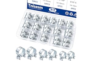 Tnisesm 32Pcs 1/4" 5/16" 3/8" Fuel Injection Gas Line Hose Clamps Clip Pipe Clamp Assortment Kit, Hoses Clamps Sleeving,for A
