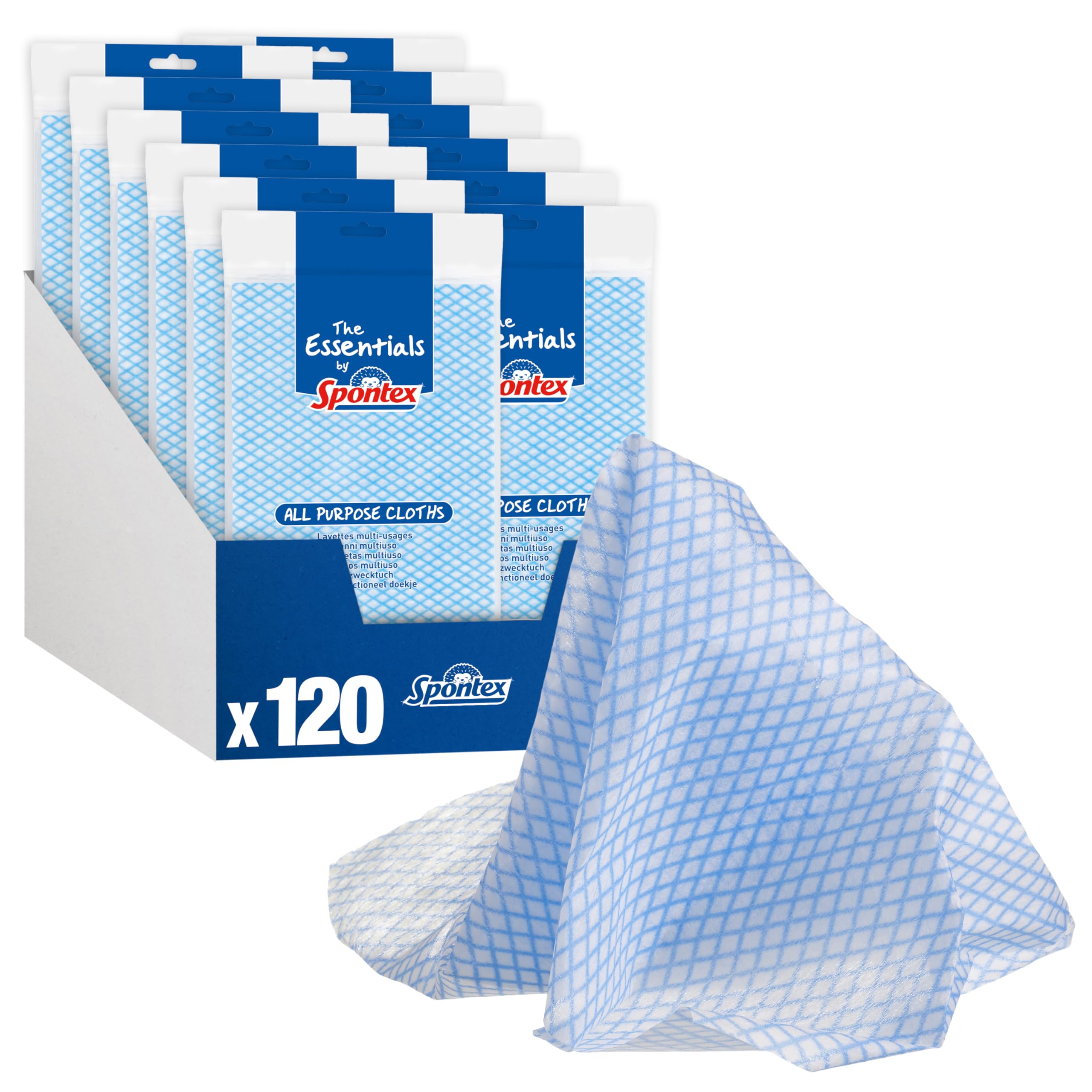 Spontex The Essentials All Purpose Cleaning Cloths | Versatile & Reusable Dish Cloths | 12 x 10 Pack (120 Total)