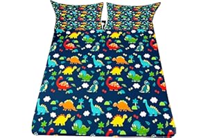 EROSEBRIDAL Dinosaur Fitted Sheet Queen Size Kids Bedding Set Cartoon Dinosaur Fitted Sheet For Boys Children Colorful Bedroom Decor Ancient Jungle Animals Bed Cover Tropical Hawaiian Palm Leaf Bed Set Blue