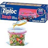 Ziploc Gallon Food Storage Bags, Stand-Up Bottom, Easy to Fill, 42 Count
