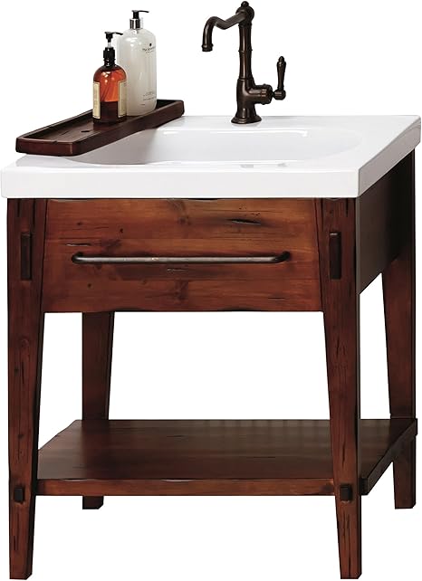Amazon Com Ronbow Portland 30 Inch Bathroom Vanity Set In Rustic Pine Bathroom Vanity Cabinet Shelf And Drawer White Ashland Bathroom Sink Top With Single Faucet Hole 053930 F19 Kit 1 Kitchen Dining