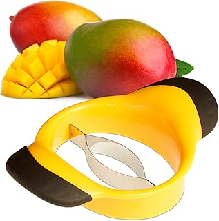 Relaxdays Mangoschneider, Mango teilen & entkernen, rutschfester Griff, Edelstahl-Klinge, Mango Slicer, schwarz-gelb