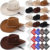 Coume 30 Pieces Western Cowboy Hat Costume Accessories Paisley Bandanna Set Cowgirl Hats Bulk for Adult Women Men Dress Party