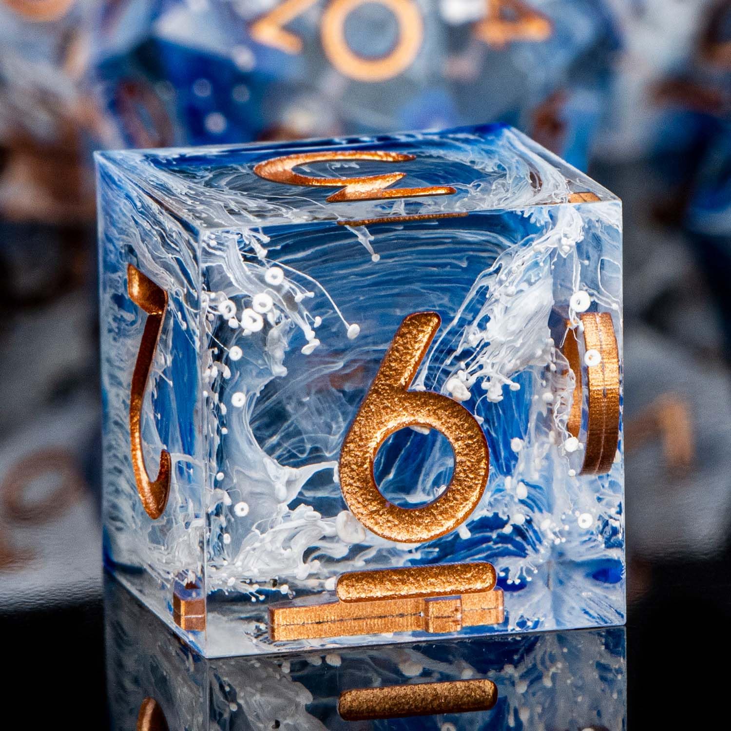 ARUOHHA Resin Sharp Edge Dice DND Dragons Dice Set Blue D and D Dice with Gift Box 7PCS Dungeons Polyhedral Dice Set Role Playing Games D20 D12 D10 D8 D6 D4