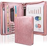 AZXCG Leather Padfolio for Women,Zippered Padfolio with 3 Ring Binder,Business Portfolio Organizer for Women with A4 Writing Pad Holder, Portfolio Binder for Meeting,Gift for Valentine's Day