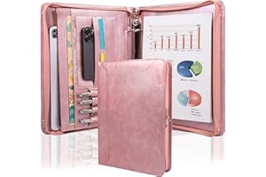 AZXCG Leather Padfolio for Women,Zippered Padfolio with 3 Ring Binder,Business Portfolio Organizer for Women with A4 Writing Pad Holder, Document Organizer for Meeting/Interview