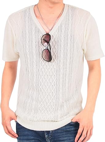Amazon トップイズム サマーニット メンズ 半袖 綿麻 Vネック ニット カットソー 1 ホワイト Llサイズ Tシャツ カットソー 通販