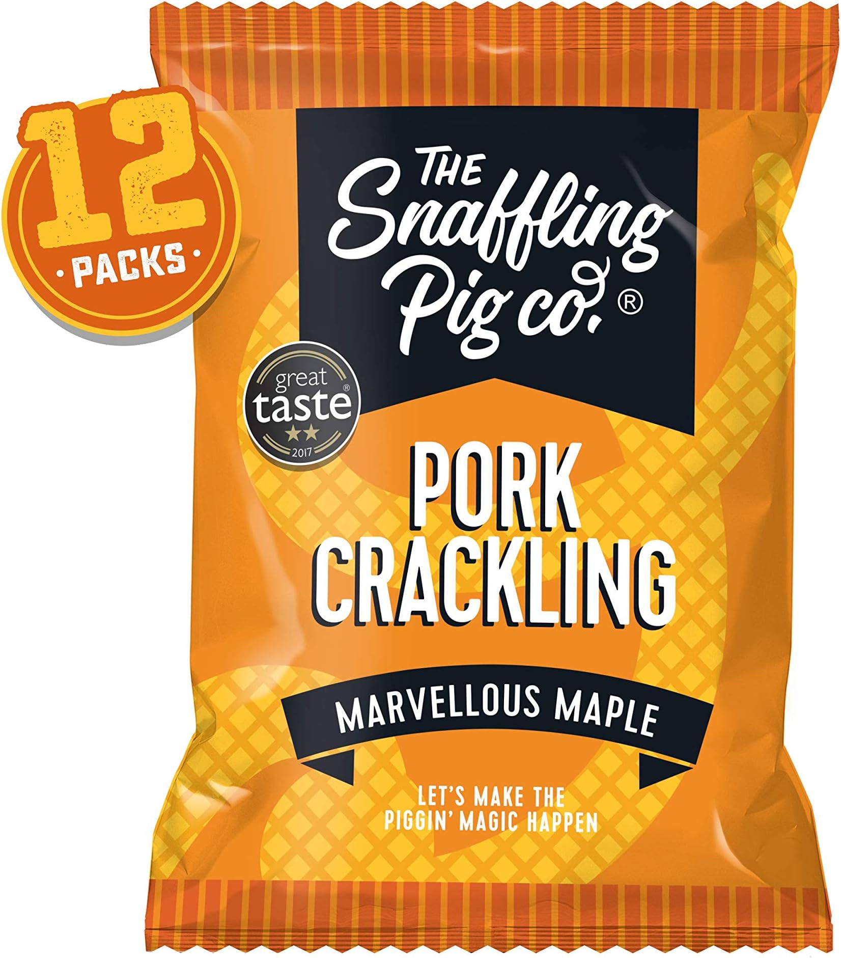 Snaffling Pig Marvellous Maple Pork Crackling 45g (12 Packs) Low Carb High Protein Keto Savoury Snack