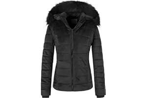 Chrisuno Women's Casual Short Winter Puffer Coat Soft Faux Fur Lining Lightweight Warm Jackets With Removable Hood