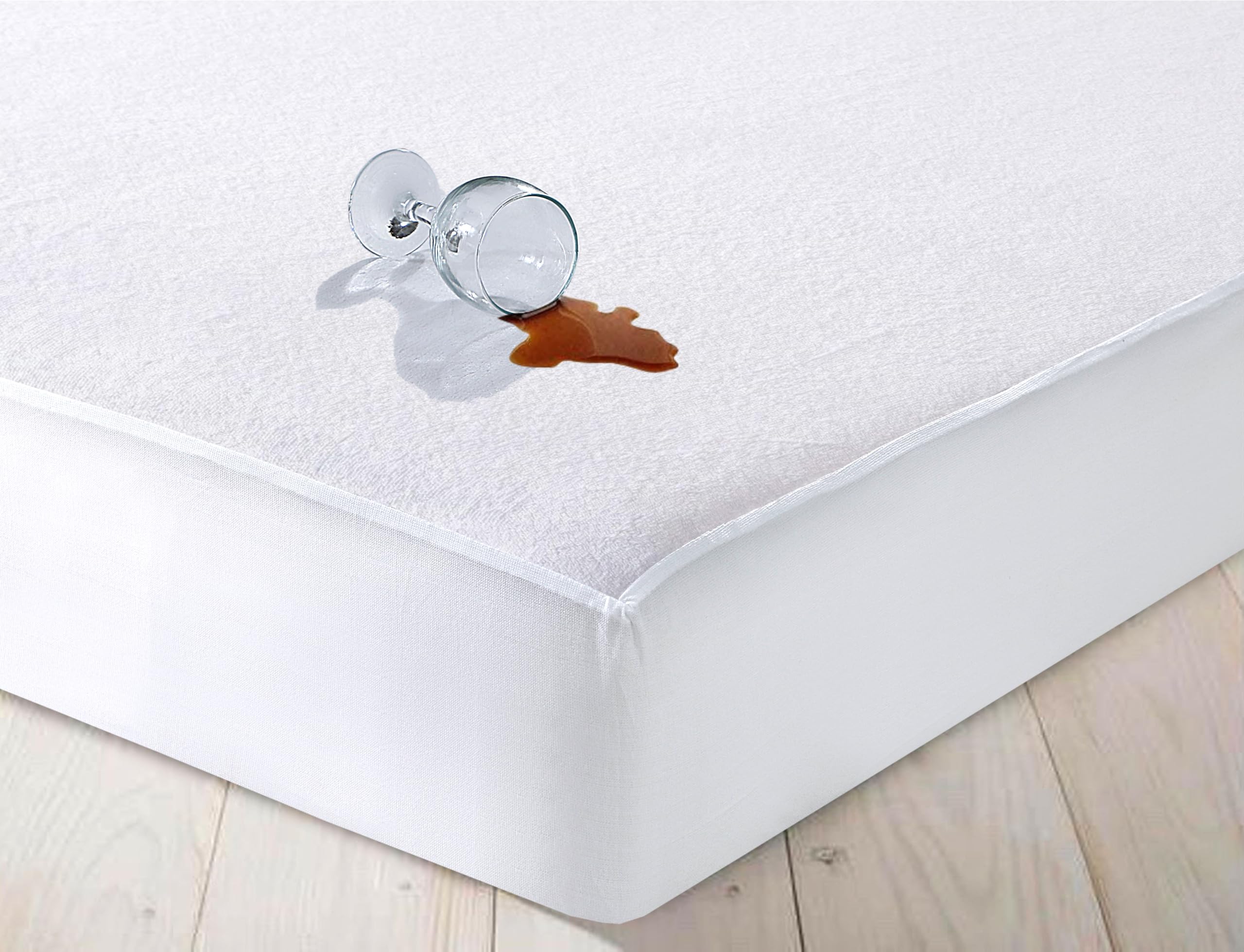 100% Waterproof Small Double Mattress Protector | Soft Cotton Terry Towel 30 cm Deep Fitted Sheet Anti Allergy Non Noisy Mattress Protector Bed Wet Cover | Breathable (White, Small Double)