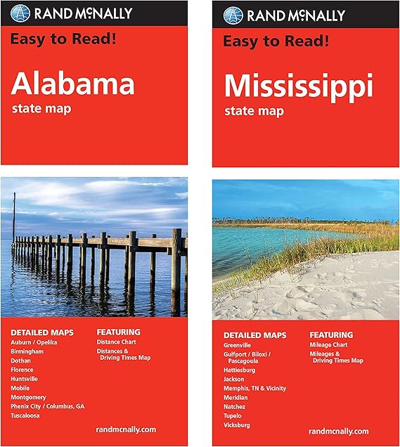 Amazon Com Rand Mcnally State Maps Alabama And Mississippi 2 Maps Office Products