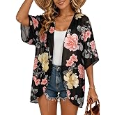 FINOCEANS Womens Kimono Cardigans Cover Up Beach Floral Summer Casual Tops | Chiffon Open Front Coverup, Boho Puff Sleeve Blouse Shirt, Loose Beach Vacation Outfits, Hawaiian Swimwear,Cruise Resort