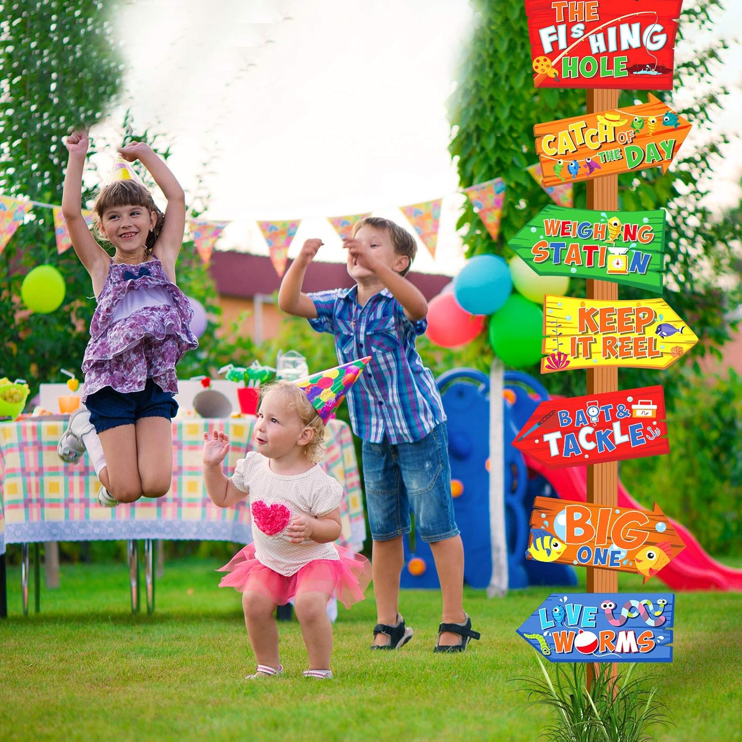 10 Pieces Gone Fishing Party Decorations Signs Little Fisherman Cutouts The Big One Party Directional Welcome Door Banner for Kids Baby Shower Birthday Party Favor Ideas Gone Fishing Theme Supplies: Toys & Games
