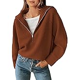 BTFBM Womens Sweaters Quarter Zip Pullover V Neck Collar Long Sleeve Ribbed Knit Loose Casual 2026 Winter Fall Sweater