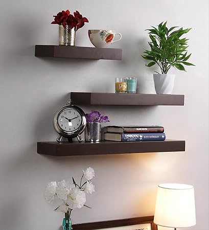 RjKart Furniture Floating Wall Shelf In Brown 24 Inches ,18 Inches ,12 Inches