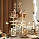 YCIA&DONE Rotating Makeup Organizer for Vanity, Large Capacity Make Up Storage Skin care Shelf Perfume Holders Cosmetic Dresser Organizer Countertop Spinning 360 (Amber Gold, 2Tiers)