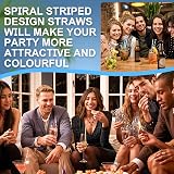 Drive Pro 1000Pcs Multicolor Striped Paper Straws Biodegradable 7.87in view 4