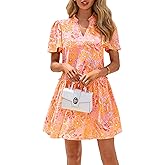 BTFBM Women Spring Dresses 2026 Short Sleeve V Neck Tiered Ruffle Boho Swing Dress A-Line Floral Mini Dresses