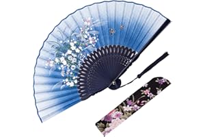 JOHOUSE Hand Fans for Women Foldable, 8.3 Inch Blue Spanish folding fan Handheld Portable Chinese Style Crafts for Dancing, Photography Props, Home Decor