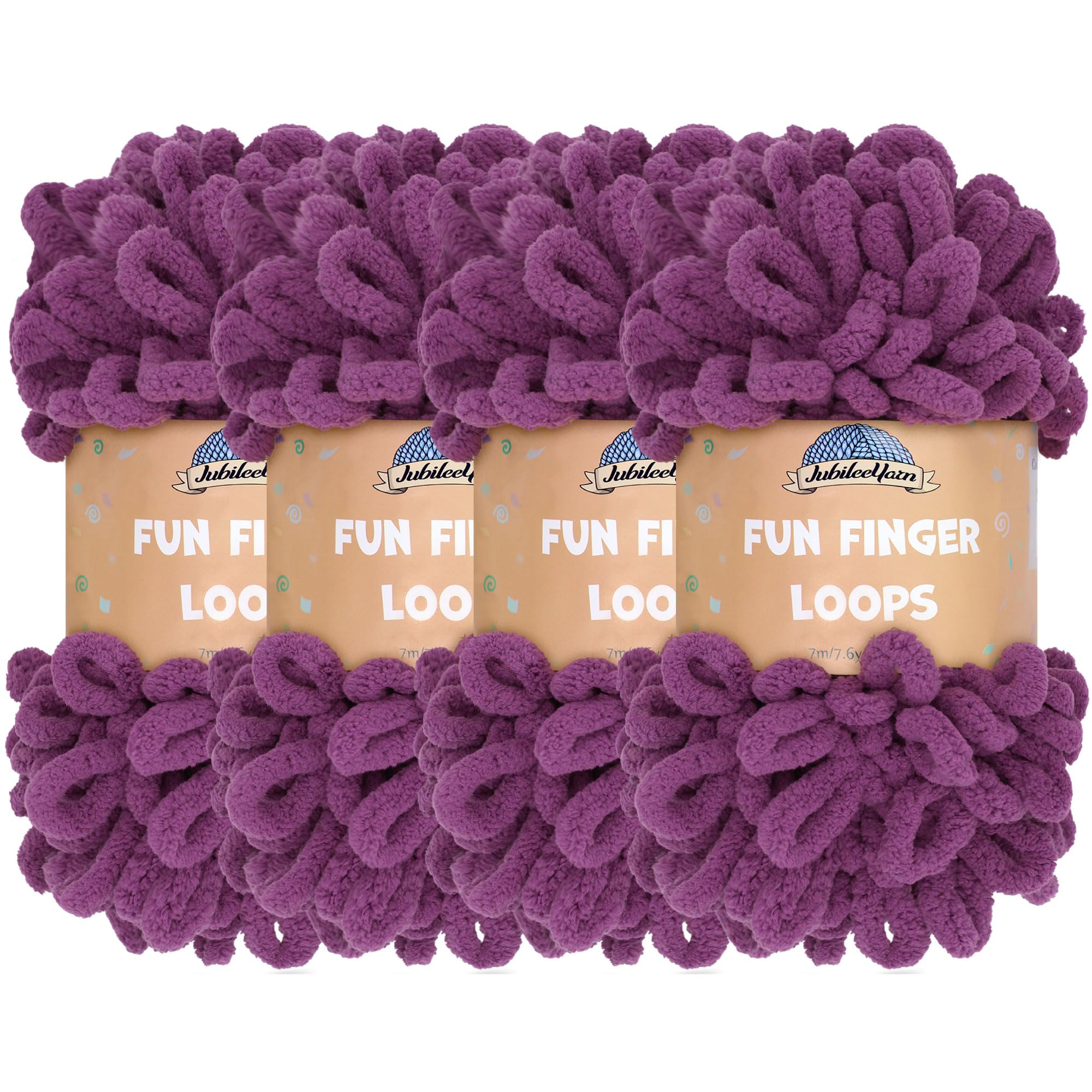 JubileeYarn Fun Finger Loops Yarn - Polyester Jumbo Weight Loop Yarn - 100g/Skein - Berry Blast - 4 Skeins