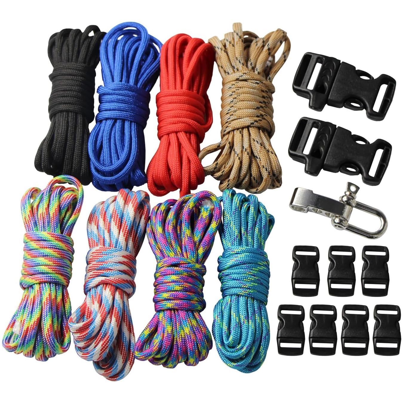 UOOOM 18 pcs Paracord Bracelet kit with Buckles Parachute Cord Outdoor Survival Rope Set DIY Manual Braiding (Style A)
