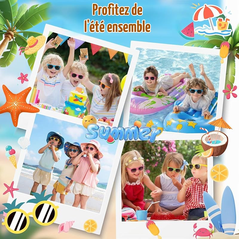 lunette de soleil enfant，Lunettes de soleil couleurs néon, 24 pièces pour enfants, cadeaux de fête, pour hommes et femmes, pour l’été, plage, piscine, anniversaire et extérieur