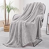 Exclusivo Mezcla Fleece Throw Blanket for Couch and Bed, 50x70 Inches Soft Cozy Jacquard Flannel Blankets, Lightweight Fuzzy Plush Warm Throws for Women, Light Grey