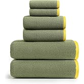 Qaxopl 6 Pack Premium Bath Towels Set,2 Bath Towels, 2 Hand Towels, 2 WashCloths,100% Cotton Extra Absorbent Silk Hemming Towels for Bathroom (Dark Green)