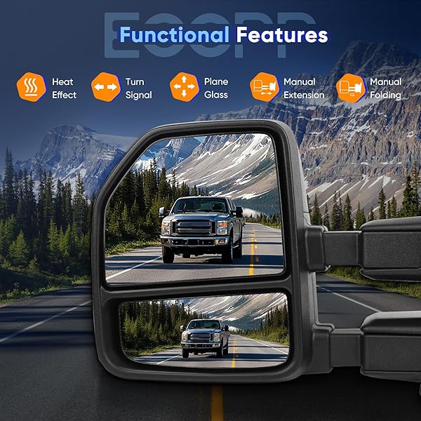 ECCPP TOWING MIRRORS FIT FOR 2015-2020 FOR FORD FOR F150 PICKUP TRUCK POWER ADJUSTED HEATED TURN SIGNAL LIGHT TEMPERATURE SENSOR BLACK CAP HOUSING A PAIR DRIVER AND PASSENGER SIDE