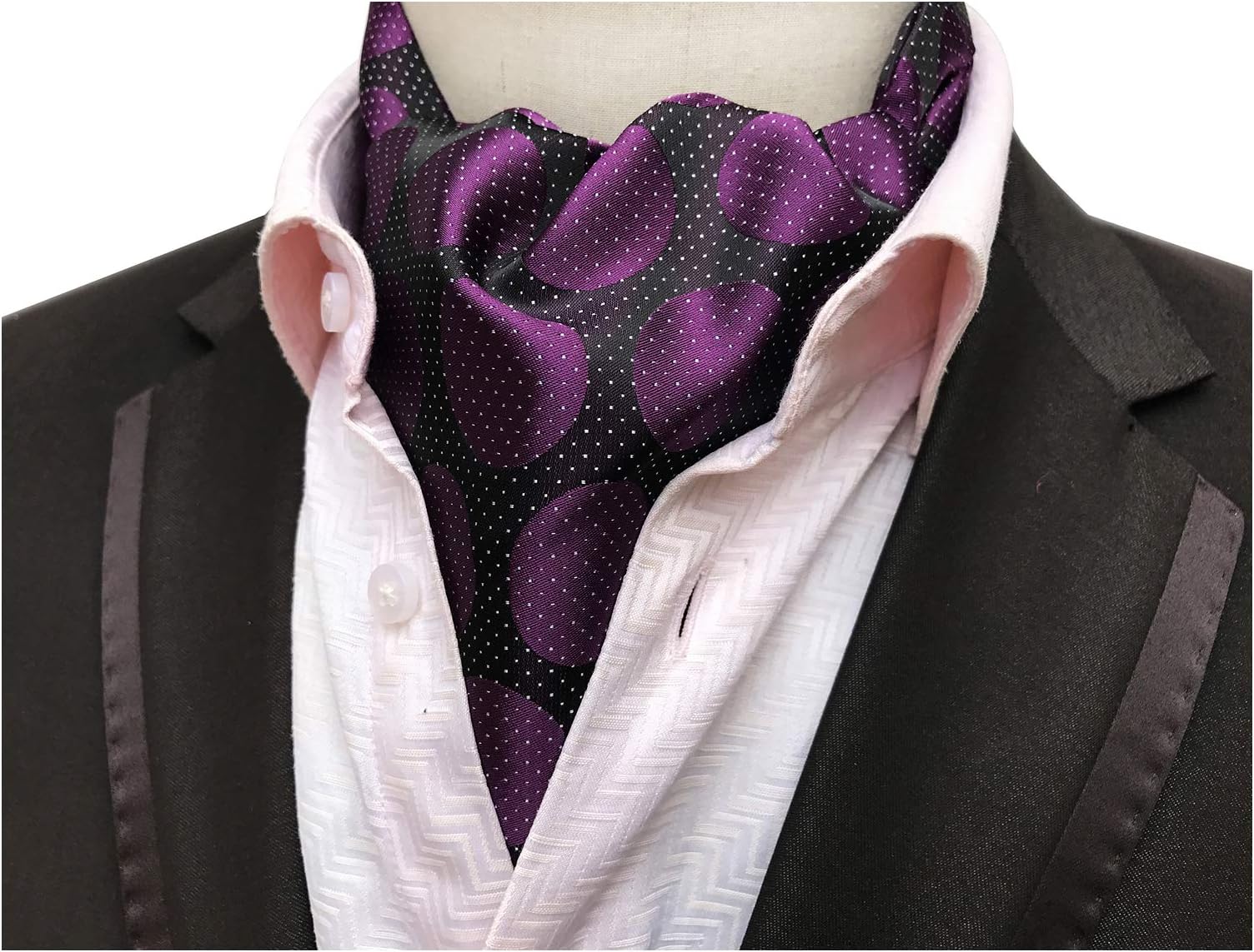 Elfeves Men's Big Dot Cravat Ties Self-tied Jacquard Woven Ascot Wedding Necktie