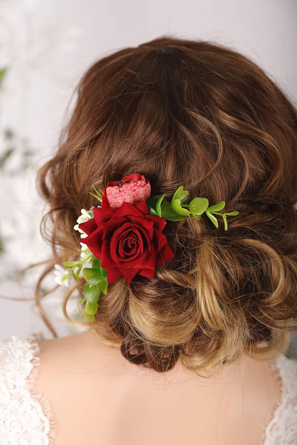 Amazon Com Kercisbeauty Bridal Burgundy Deep Red Flower Hair