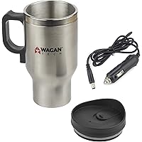 Wagan EL6100 12V Stainless Steel 16 oz Heated Travel Mug with Anti-Spill Lid, 1 Pack
