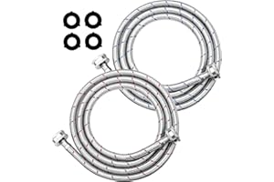 6Ft Stainless Steel Washing Machine Hose by Puxyblue for All Washers - 2 Pack Burst Proof Red and Blue Braided Hoses for Hot and Cold Water Supply - 10 Years Warranty