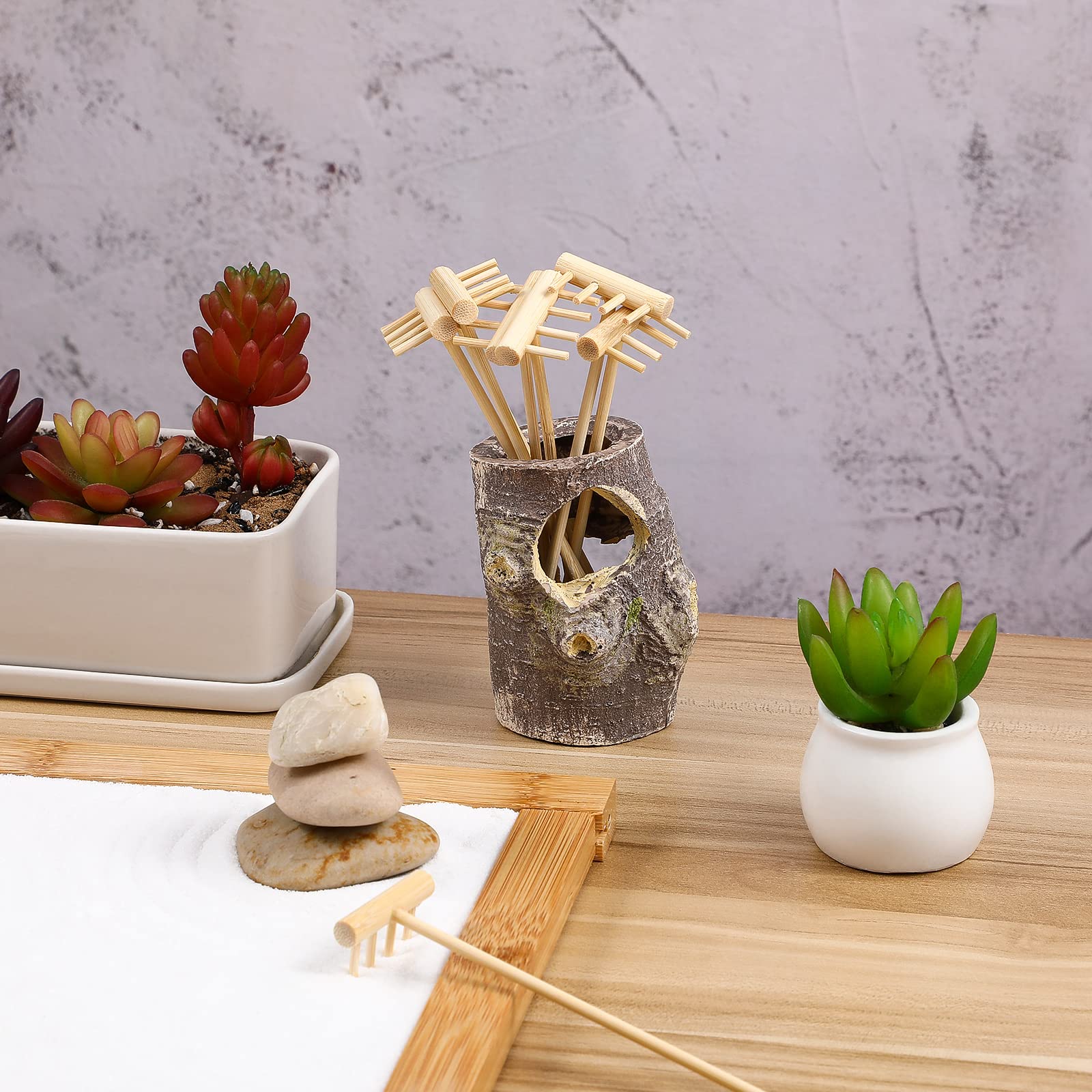 HEALLILY 8pcs Mini Zen Garden Rake Tabletop Rock Garden Sandbox Tools Kits Japanese Desktop Meditation Sand Box Accessories