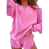SELINK Women 2 Piece Outfits Sweatsuit Casual Long Sleeve Pullover and Shorts Sets Travel Tracksuit