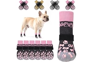 KOOLTAIL Anti Slip Dog Socks to Prevent Licking and Slipping, Winter Warm Pet Shoes Booties for Hardwood Floors, Adjustable Extra-Thick Grip Dog Boots & Paw Protectors for Small Medium Large Senior,S