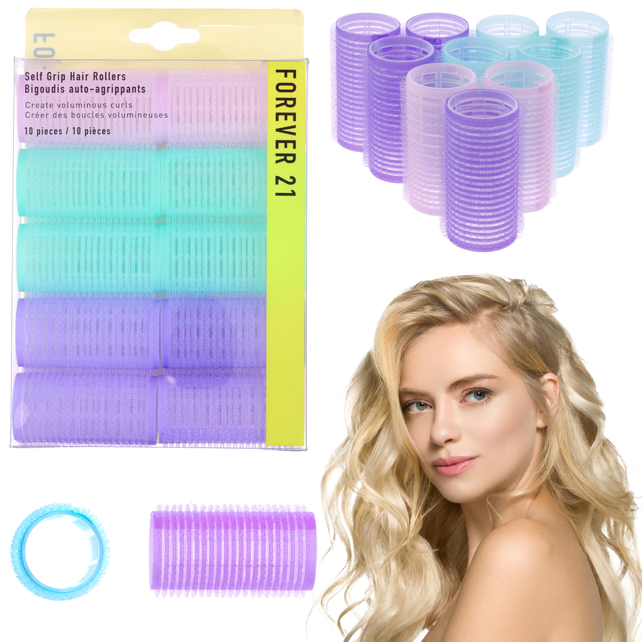 Photo 1 of 10pc Gentle Grip Hair Roller Set for Salon-Style Voluminous Curls at Home (PURPLE/BLUE)