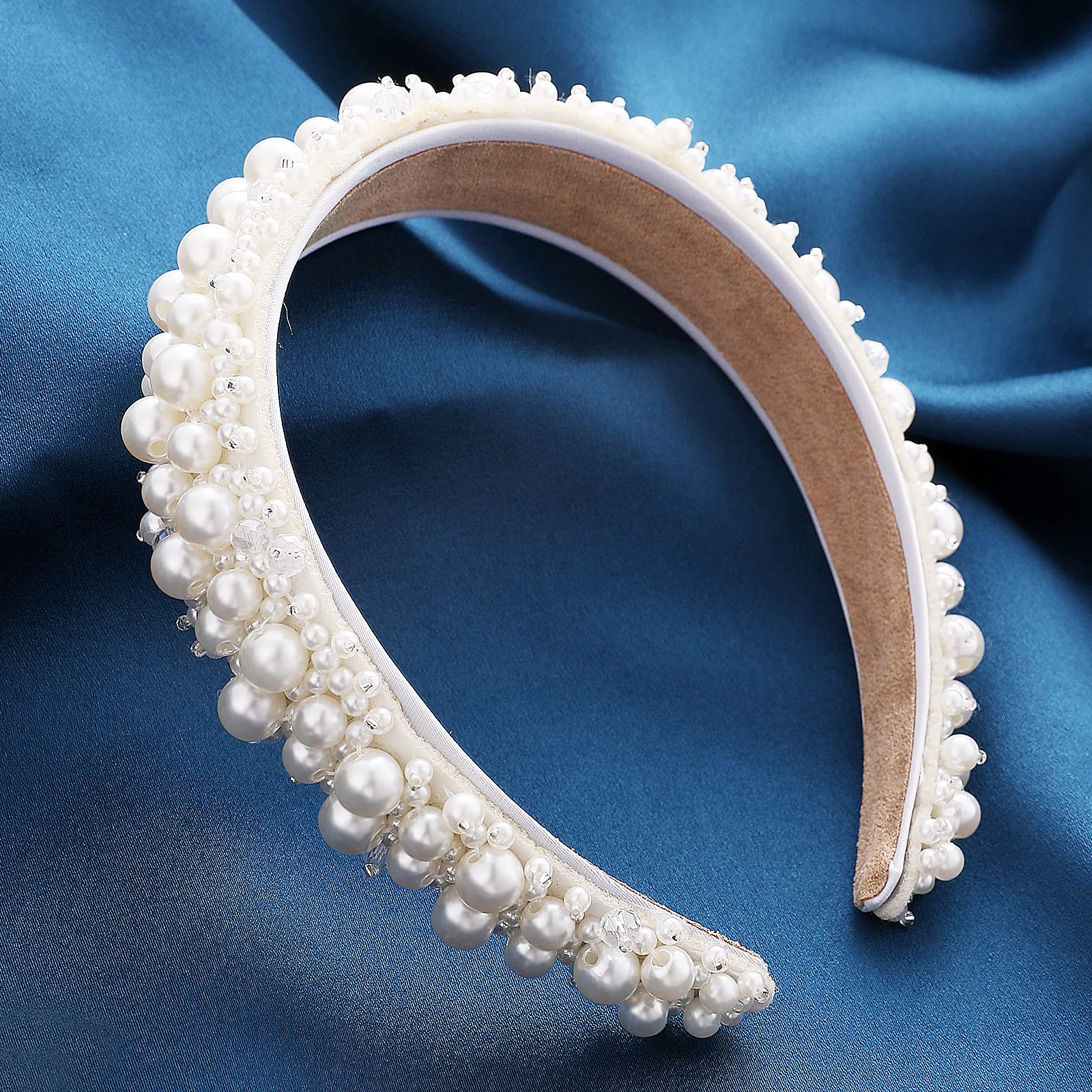 Sibba Headband Faux Pearl Diamond White Rhinestone Bridal Wedding Braided Beaded Headpiece Thick Wide Hairband Satin Bling Clips Hairstyle Accessories For Women Girls