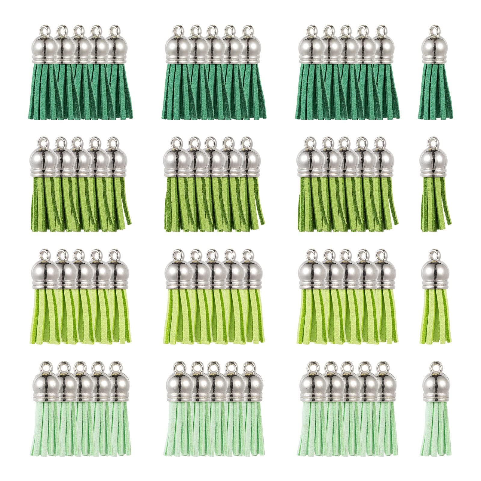 BEEFLYING 60Pcs Green Mini Leather Tassels Keychain Tassels Pendants for Craft DIY Jewelry Making Bag Charms Key Chain Decorarion